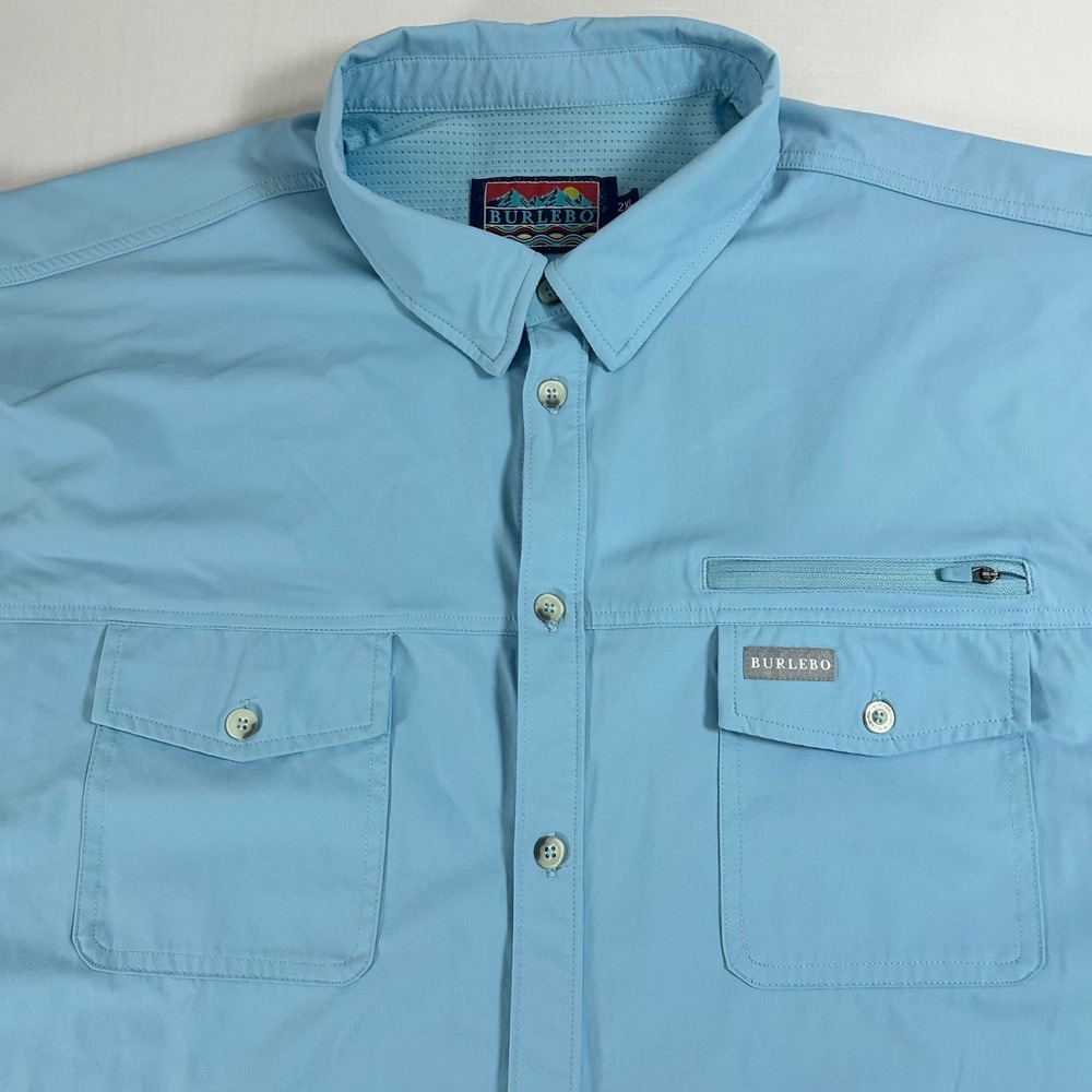 Burlebo Fishing Shirt Men 2XL Blue Vented Performance Outdoor Button Down